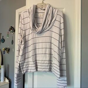 Lou & Grey white and black striped cowl neck long sleeve top, Size M